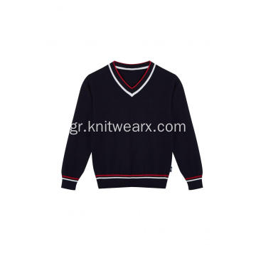 Boy&#39;s Knitted Contrast Edge V-Neck School Pullover